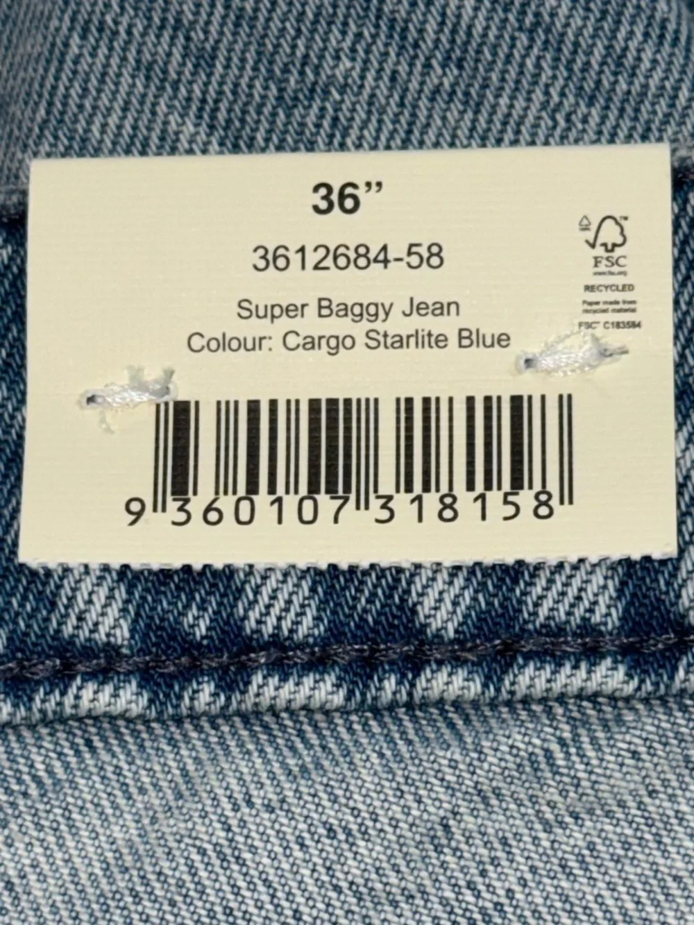 👖🛹 COTTON ON *NWT* Super Baggy Cargo‎ Jeans Light Blue Wash Y2K | Men's Sz 36